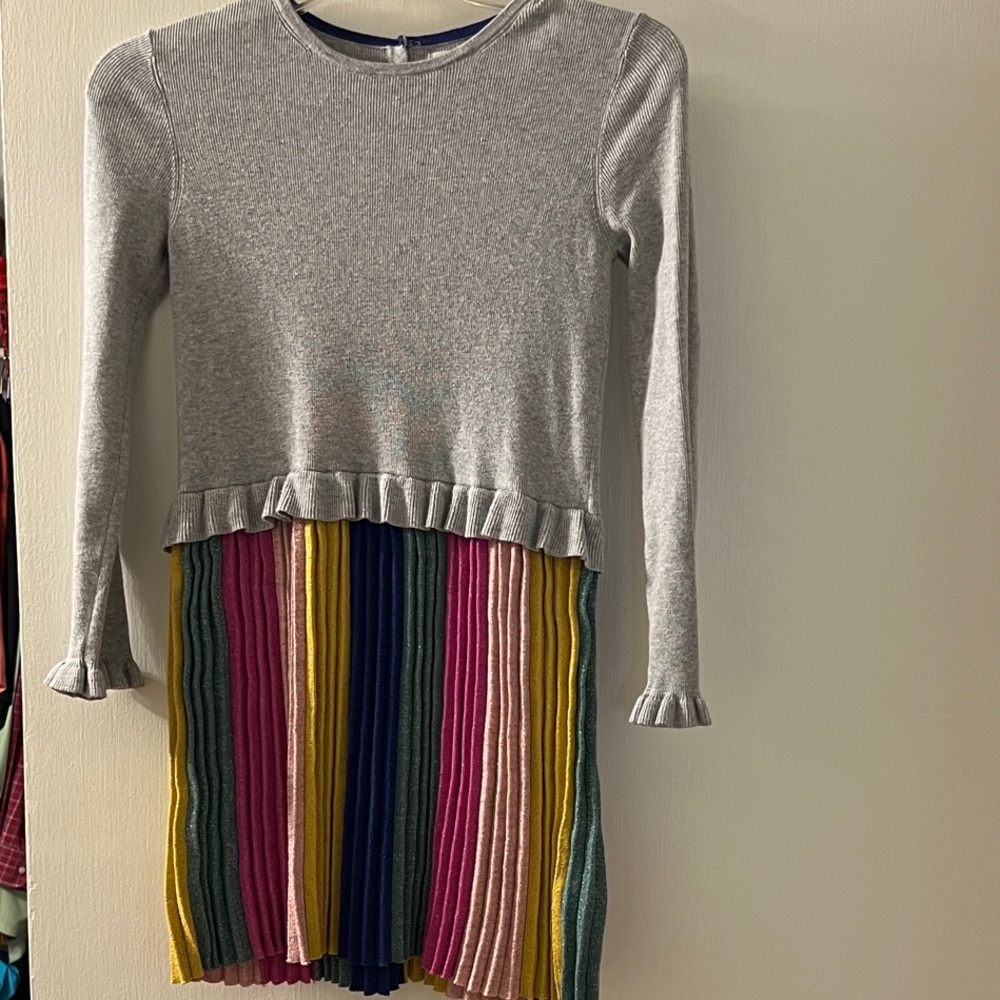 Mini Boden Gray and Multicolor Striped Dress